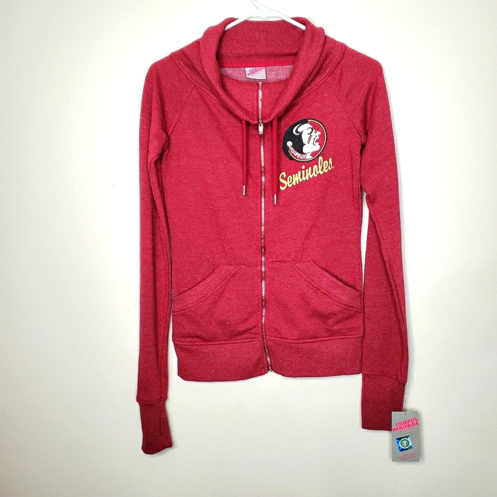 7) FSU Cowl neck zip jacket w. thumb holes & pockets Sz. M NWT - Picture 1 of 4